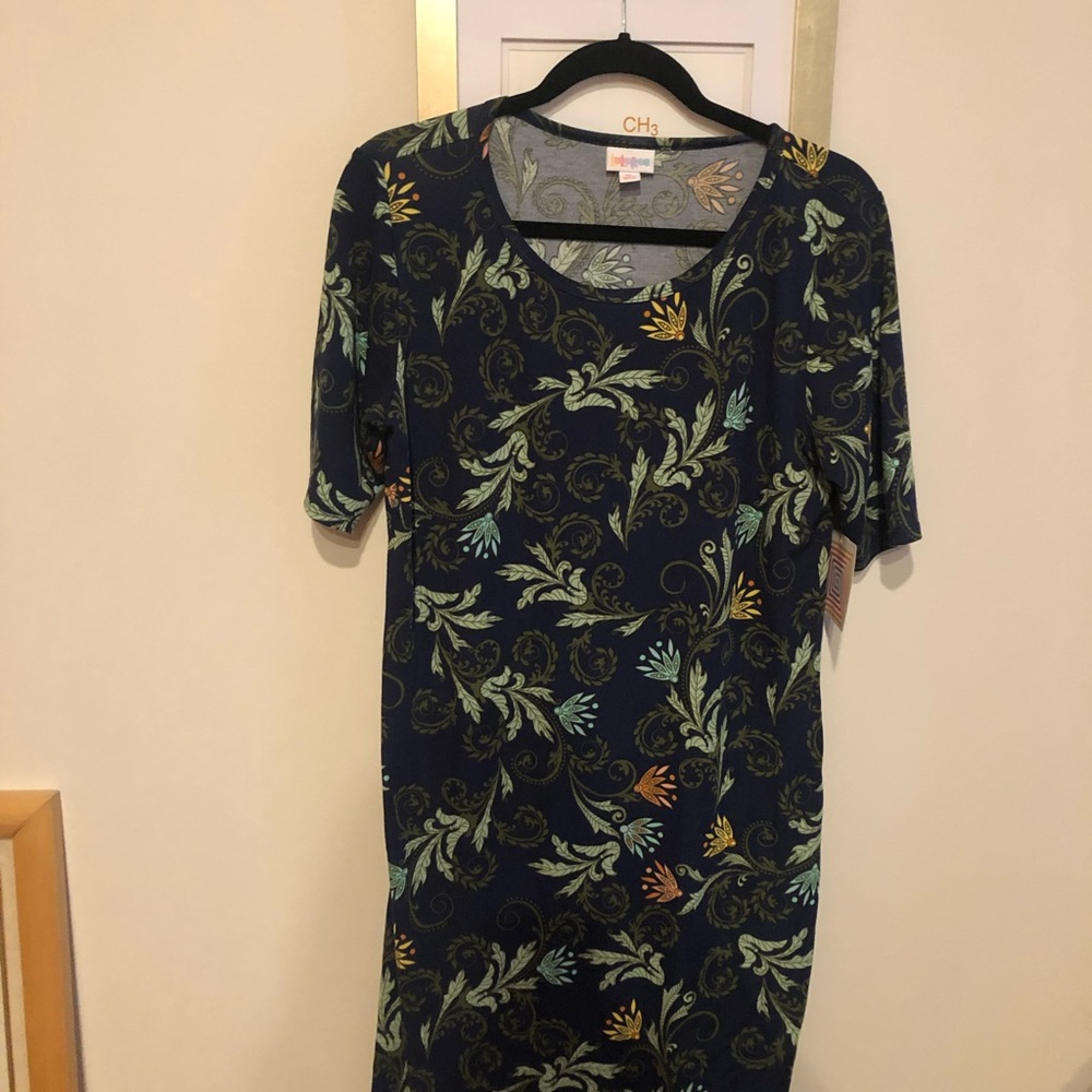 Lularoe Julia dress Navy blue , paisley pattern.
